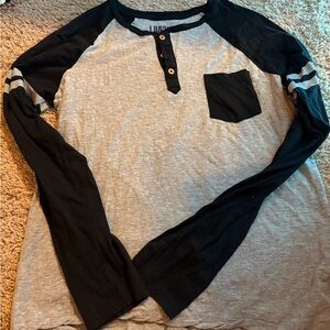 Men's Black and Gray Long Sleeve Henley Shirt